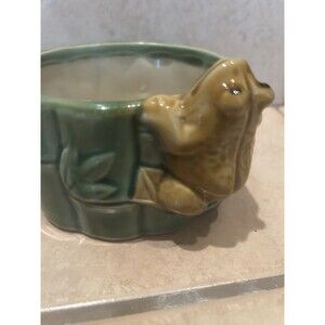 VTG Frog Bamboo Planter Glazed Costa Farms Pottery Green Planter